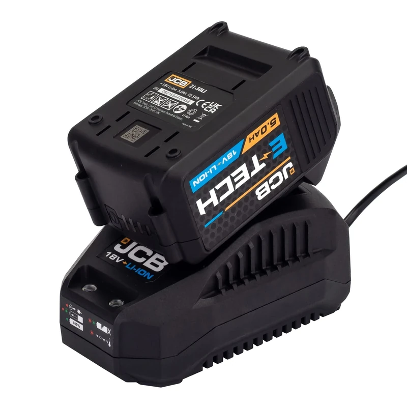 JCB 18V 5.0Ah Rechargeable Lithium-ION Battery & 2.4A Fast Charger - Compatible with the Full JCB Cordless 18V Range