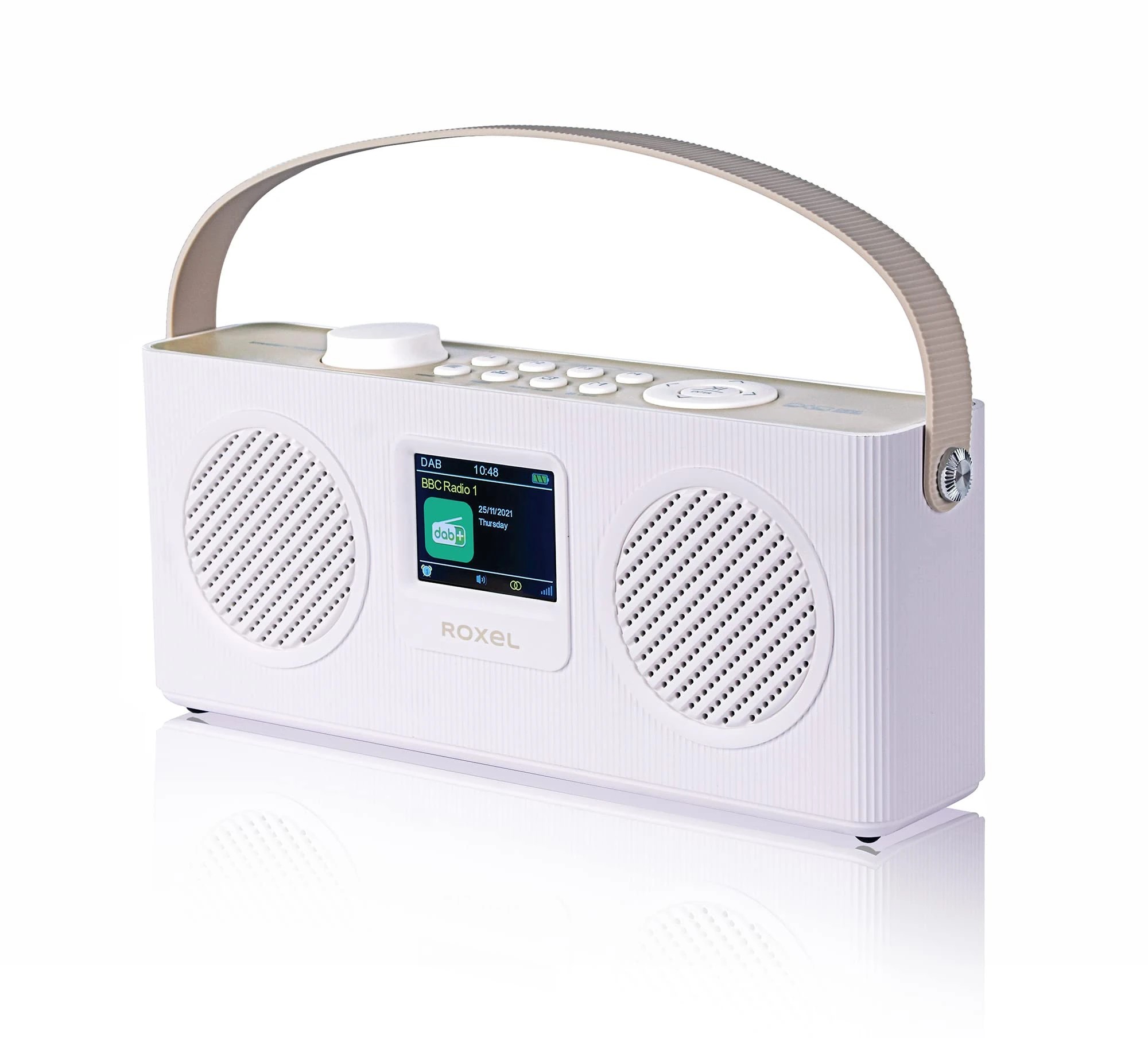 Roxel DAB, DAB+ Digital and FM Radio Mains Powered and Battery Powered Portable Radio | BT Speaker | USB Playback, TF Card, Bedside Alarm Clock | Sleep Timer, 2.4 inch LCD display, RDR-80