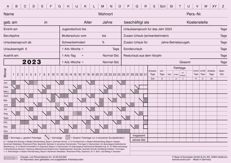 BRUNNEN Holiday and Personal Cards 2023 A5 Landscape Yellow
