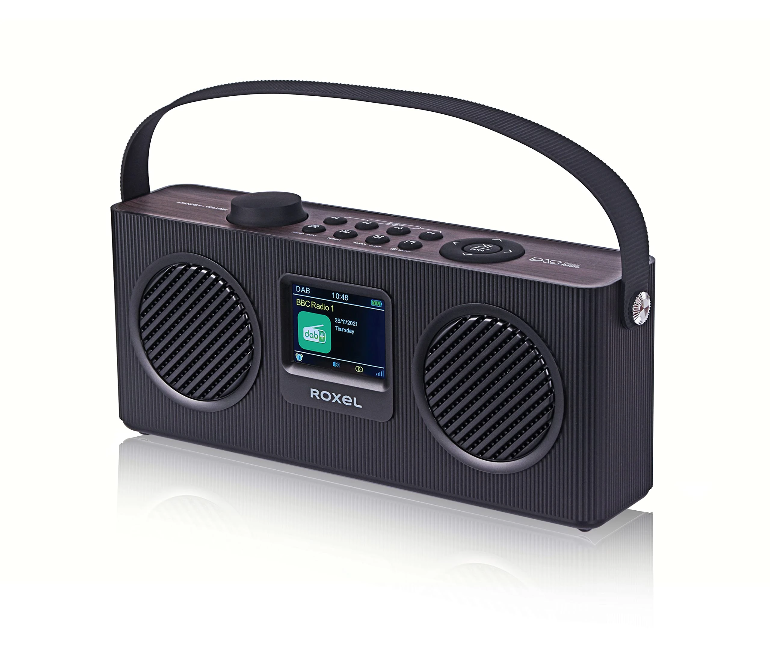 Roxel DAB, DAB+ Digital and FM Radio Mains Powered and Battery Powered Portable Radio | BT Speaker | USB Playback, TF Card, Bedside Alarm Clock | Sleep Timer, 2.4 inch LCD display, RDR-80