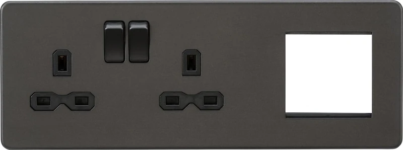 Knightsbridge Screwless 13A 2G DP Socket + 2G Modular Combination Plate - Smoked Bronze