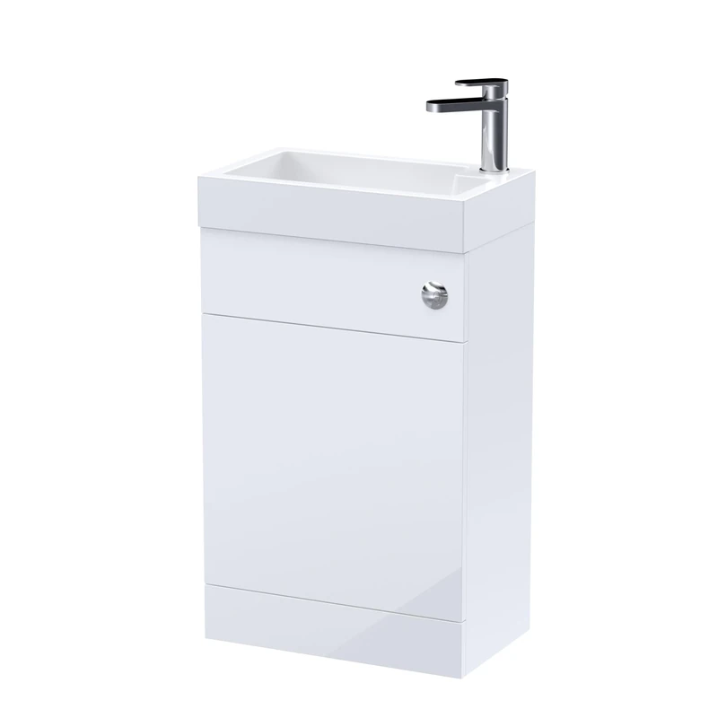 nuie PRC141B Athena Modern Bathroom Floor Standing 2 in 1 WC and Vanity Unit with Basin (Excludes Pan and Cistern), 840mm x 500mm x 305mm, Gloss White - Image 1