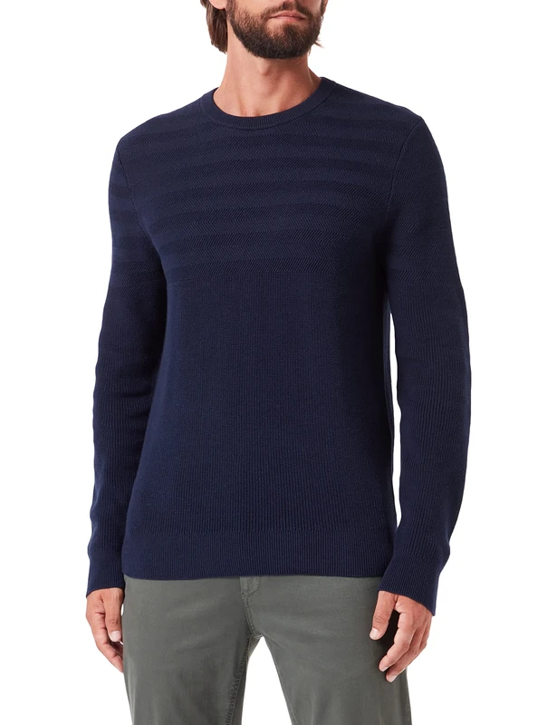 Hackett London Men's HBONE Texture Crew Pullover Sweater, Navy, S