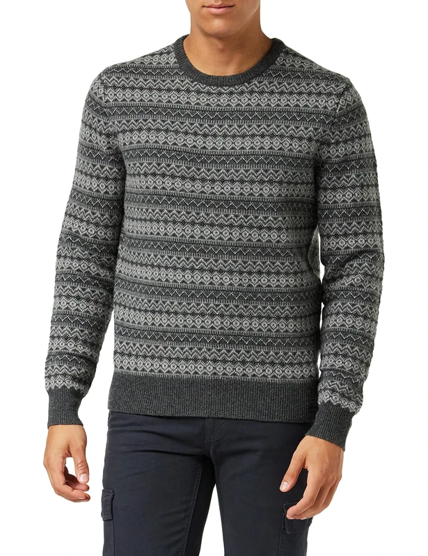 Hackett London Men's Monochrome Fairisl CRW Pullover Sweater, BLK/Charcol, S