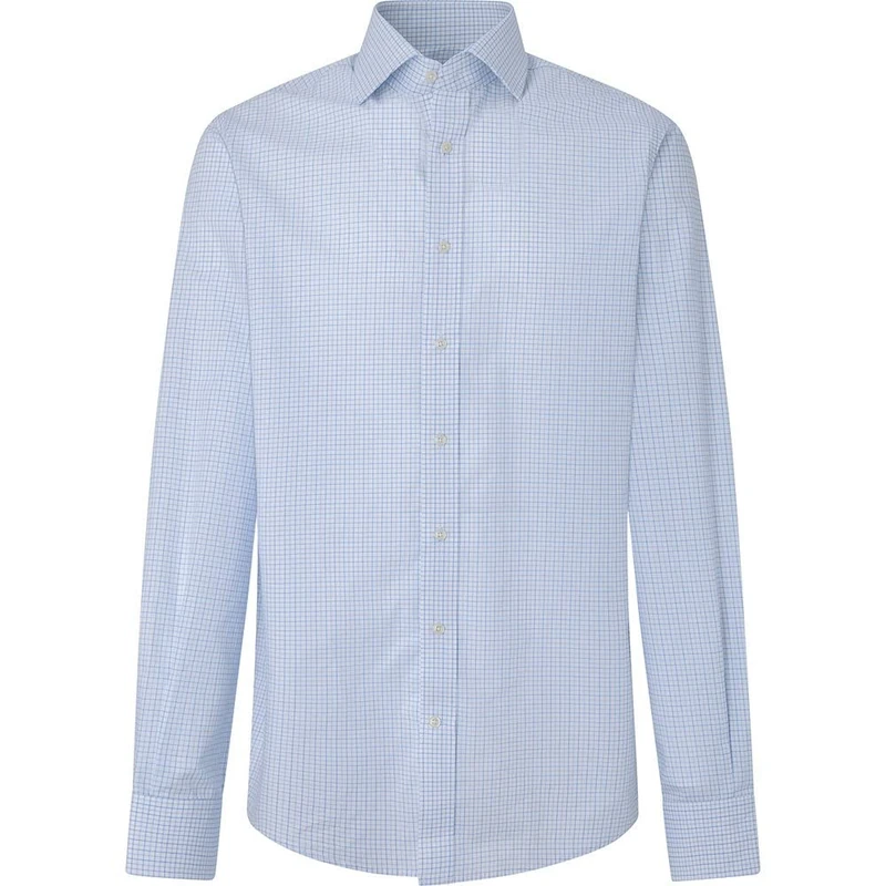 Hackett London Men's FINE POPLIN Tattersal Shirt, White (White/Sky), 15.5