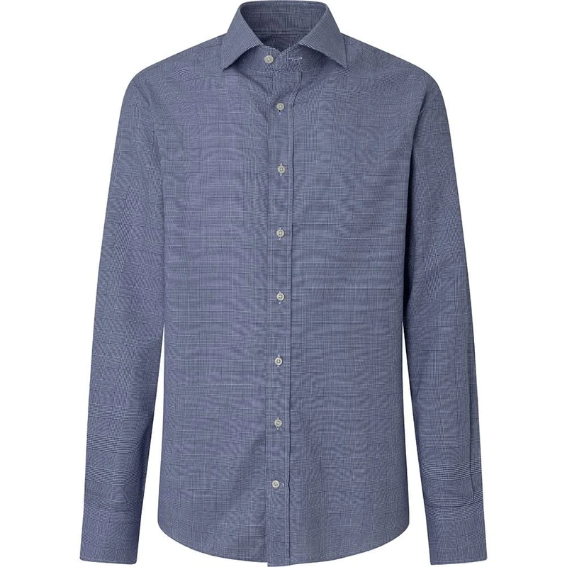 Hackett London Men's Strch Flannel Glen CK Shirt, Blue (Blue/White), 15.5