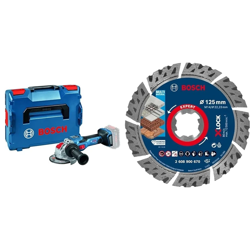 Gwx 18V-15 + Gcy 30-4 + 1x Expert MultiMaterial X-Lock Diamond Cutting Disc (for Concrete, Ø 125 mm, Accessories Small Angle Grinder)
