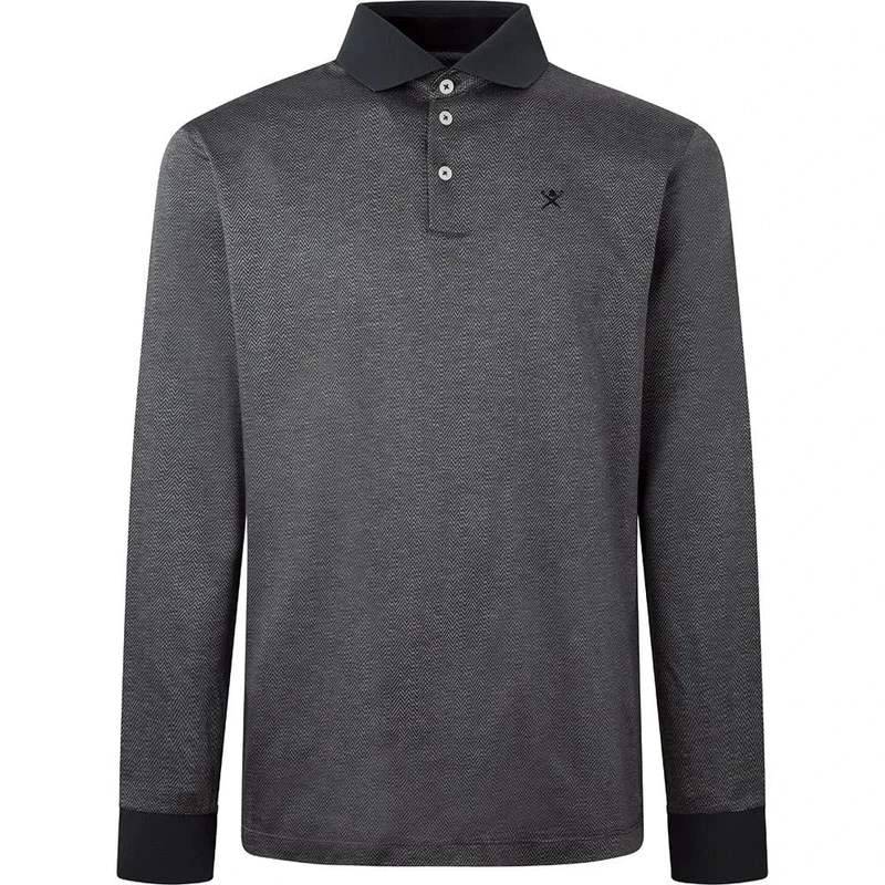 Hackett London Men's Herringbone Jacq Polo Shirt, Grey (Grey), XS