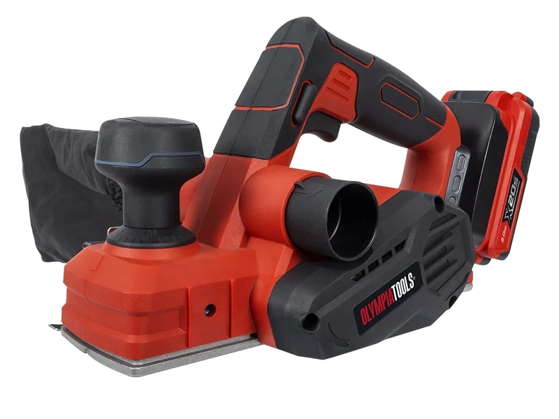 Olympia Tools X20S™ Planer 20V 1 x 2.0Ah Li-ion Soft Grip Handle Provides Added Comfort and Control and Fitted with a dust Bag That Keeps The Work Free from Debris and dust
