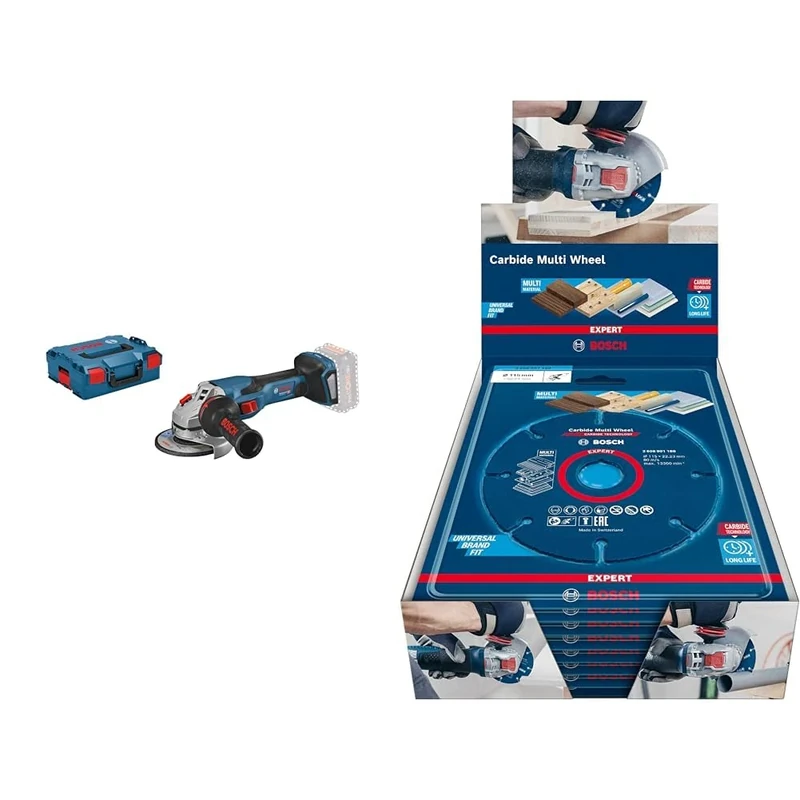 Bosch Professional BITURBO Cordless Angle Grinder GWS 18V-15 C (Ø 125 mm, Without Batteries and Charger, in L-BOXX 136) + 1x Expert Carbide Multi Wheel Cutting Disc (for Hardwood, Accessories)