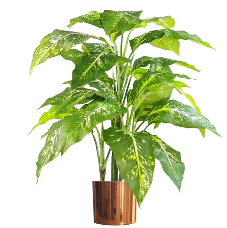 Leaf 100cm Large Fox's Aglaonema (Spotted Evergreen) Tree Artificial Plant, Green with Copper Planter, V7013