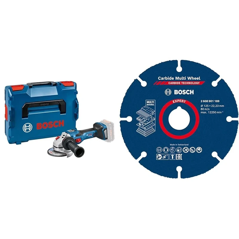 Bosch Professional BITURBO GWS 18V-15 SC cordless angle grinder (with connectivity module, excl. rechargeable batteries, in L-BOXX 136) + 1 Expert Carbide Multi Wheel Cutting Disc (Hardwood, Ø 125 mm)