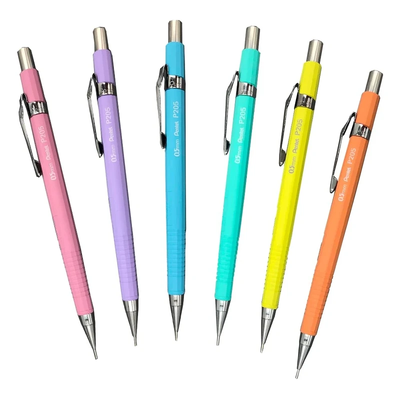 Pentel P200 Series Pastel Range Technical Mechanical Pencils 0.5mm Pack of 12 Assorted Body Colours (2 Blue, 2 Green, 2 Pink, 2 Purple, 2 Orange, 2 Yellow),VP205-97-12M