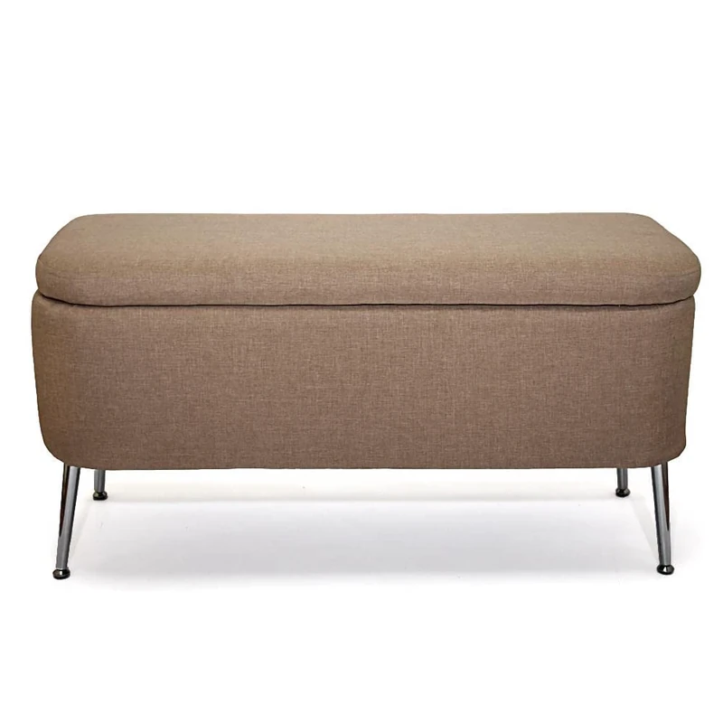 FWStyle Royal Flat Linen Fabric Coated Ella Ottoman Storage Bench, 46 cm x 90 cm x 35 cm Size, Brown