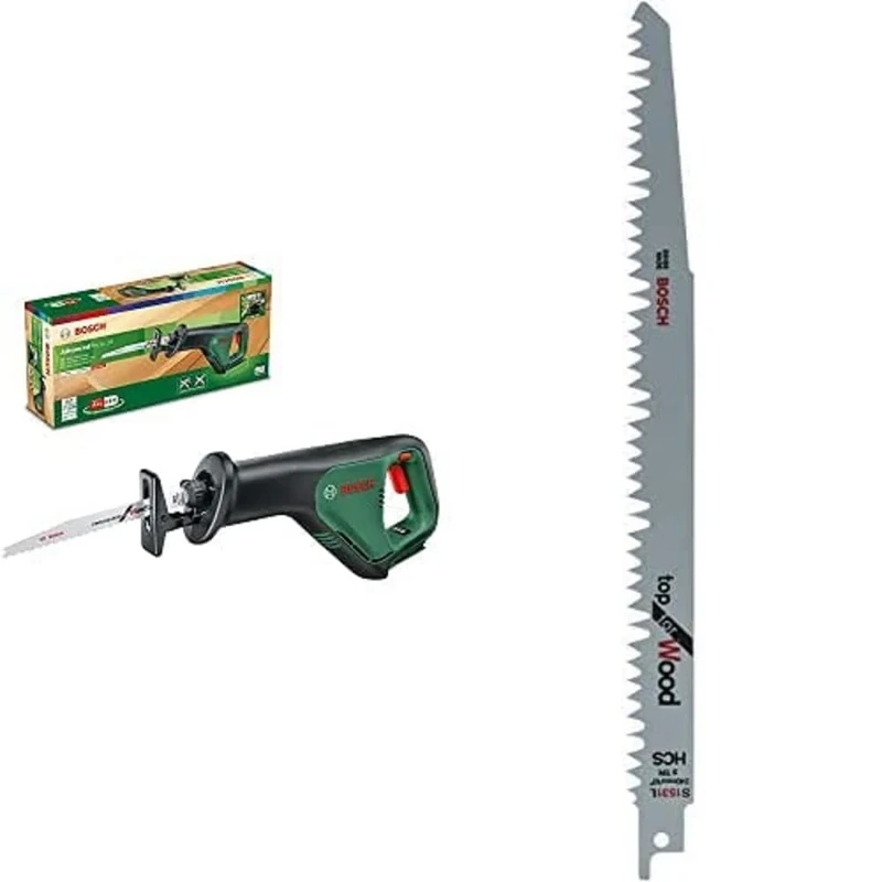 Bosch Home and Garden Cordless Reciprocating Saw AdvancedRecip 18 (w/o Battery, 18 Volt, in Carton) + 5X Recip Saw Blade S 1531 L Top for Wood
