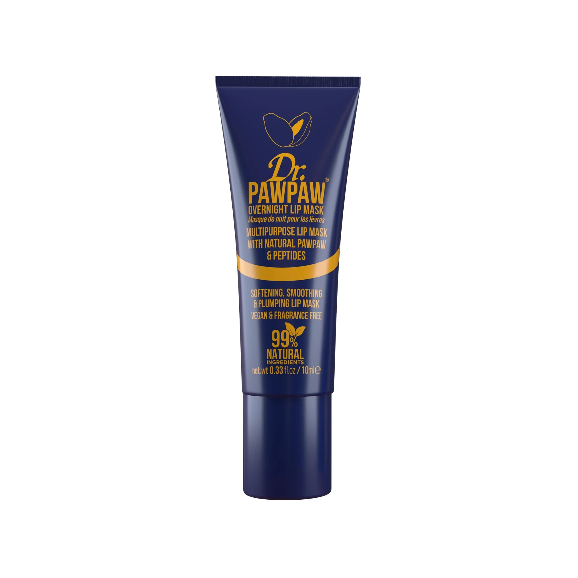 Dr.PAWPAW Overnight Lip Mask (10ml), Natural Hydrating Lip Treatment with PAWPAW, Aloe Vera, Olive Oil & Peptides, Vegan Lip Balm to Smooth & Plump Lips