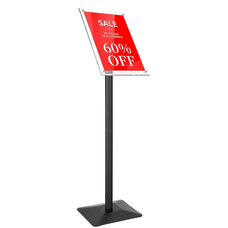 DISPLAYSWORKER Adjustable Heavy Duty Sign Holder Free Standing Poster Stand, Acrylic Frame for 11x17 Inch Vertical/Horizontal View Black (Black, Acrylic Frame 11x17 inch)