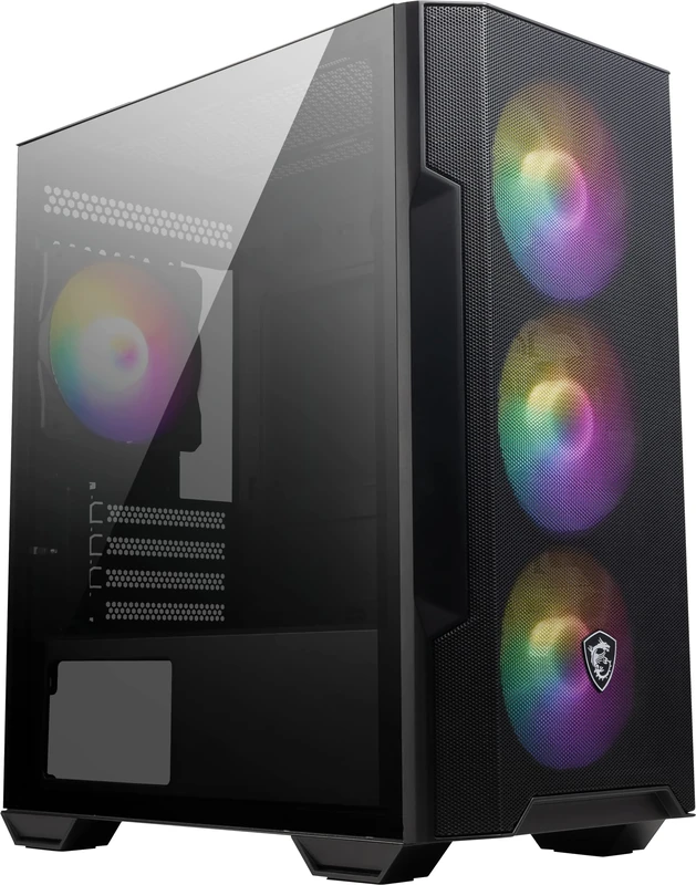 MSI MAG FORGE M100R Midi Tower Gaming Computer Case 'Black, 3x 120mm ARGB PWM Fans, 1x 120mm Fan, 1-6 ARGB Hub, Tempered Glass, MSI Center, mATX, mini-ITX'