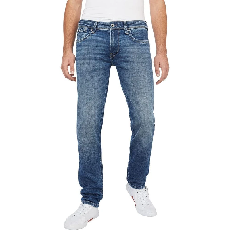 Pepe Jeans London Low Hatch Men’s Slim Fit Low Rise Stretch Denim, Medium Blue Wash - Image 1