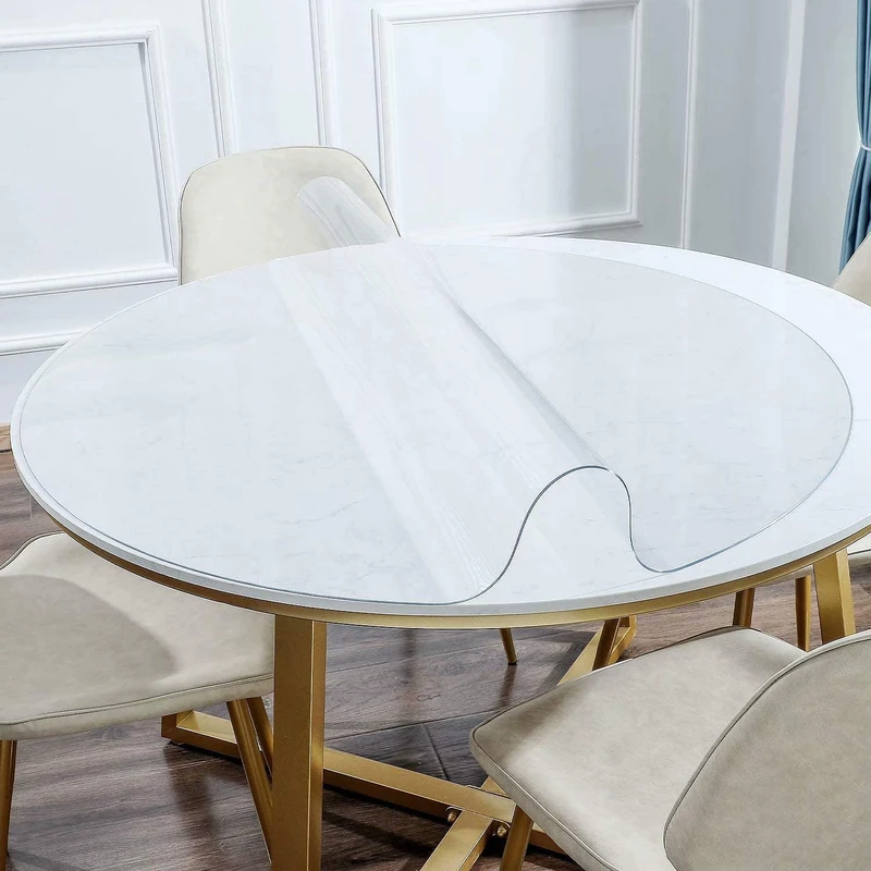 NECAUX 42 Inch Round Clear Table Cover Protector, 1.5mm Thick Upgraded Version, Unshrinkable Waterproof Scratch Resistant Plastic Tablecloth Protector Circle Pad for Dining Room Table Office Desk