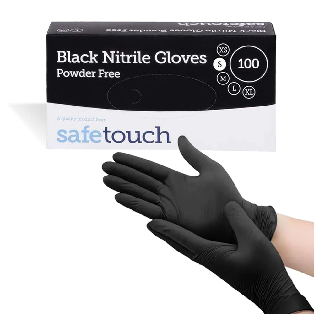 Pack of 100 Black Nitrile Disposable Gloves, Powder-Free, Latex-Free, Strong Disposable Gloves, | Use for Food, Safety, Medical, Barber Shop, Garage etc (SMALL)