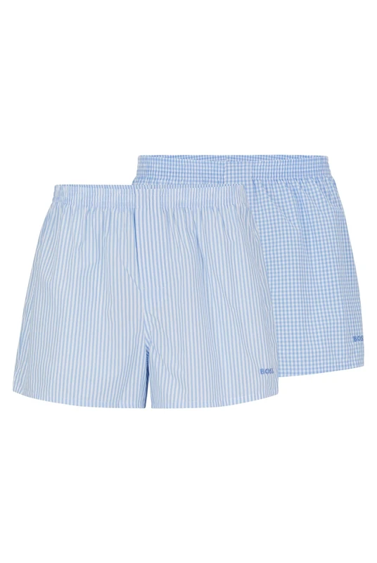 BOSS Mens NOS Boxer CW 2P Two-Pack of Embroidered-Logo Pyjama Shorts in Cotton