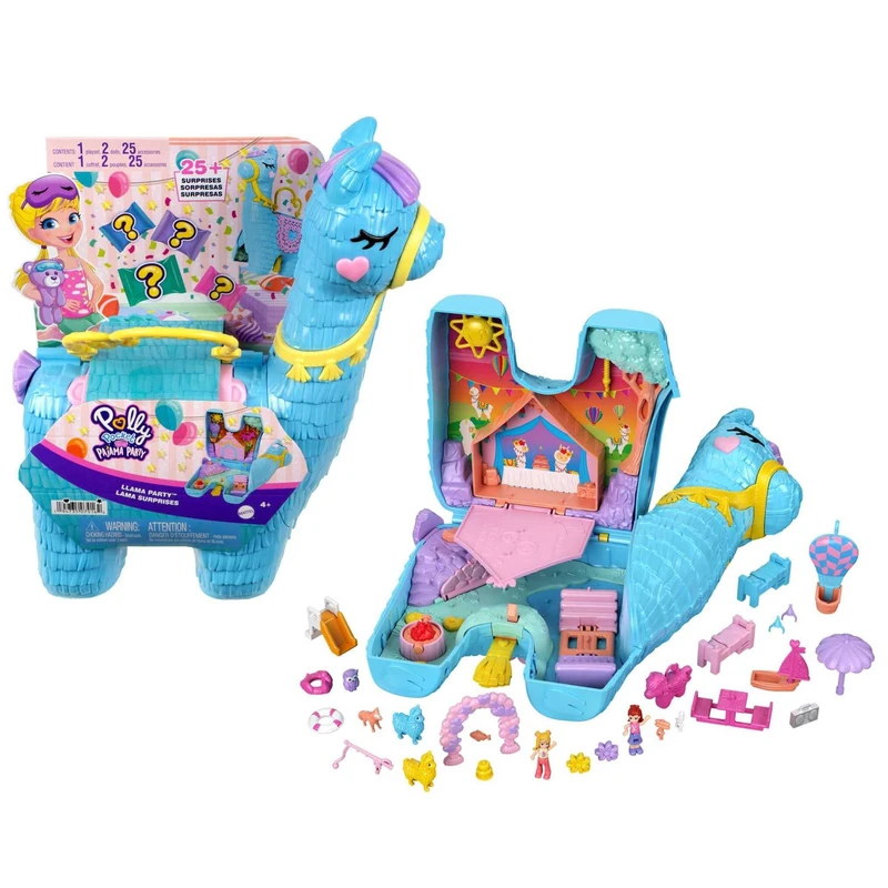 Polly Pocket Pajama Party Playset, 25 Toy Surprises, Pop and Swap Toy Accessories, 2 Dolls, Toys for Ages 4 and Up, One Playset, HHX74