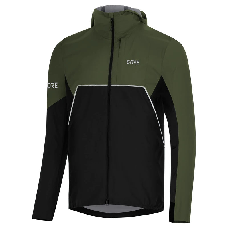 GOREWEAR R7 Partial GORE-TEX INFINIUM™ Hooded Jacket, Black/Utility Green, M
