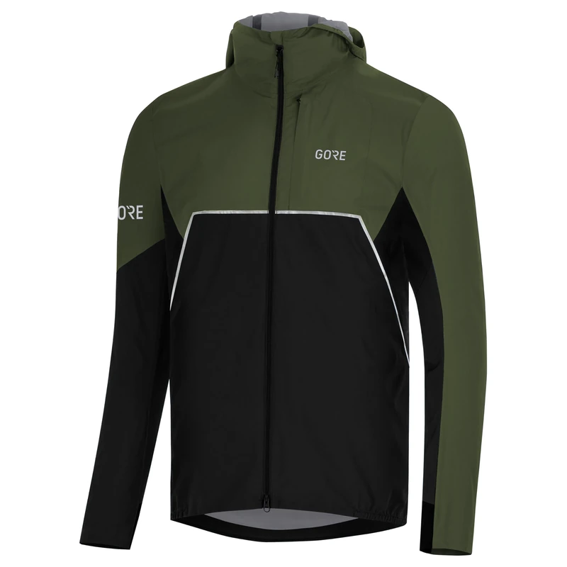 GOREWEAR R7 Partial GORE-TEX INFINIUM™ Hooded Jacket, Black/Utility Green, XL