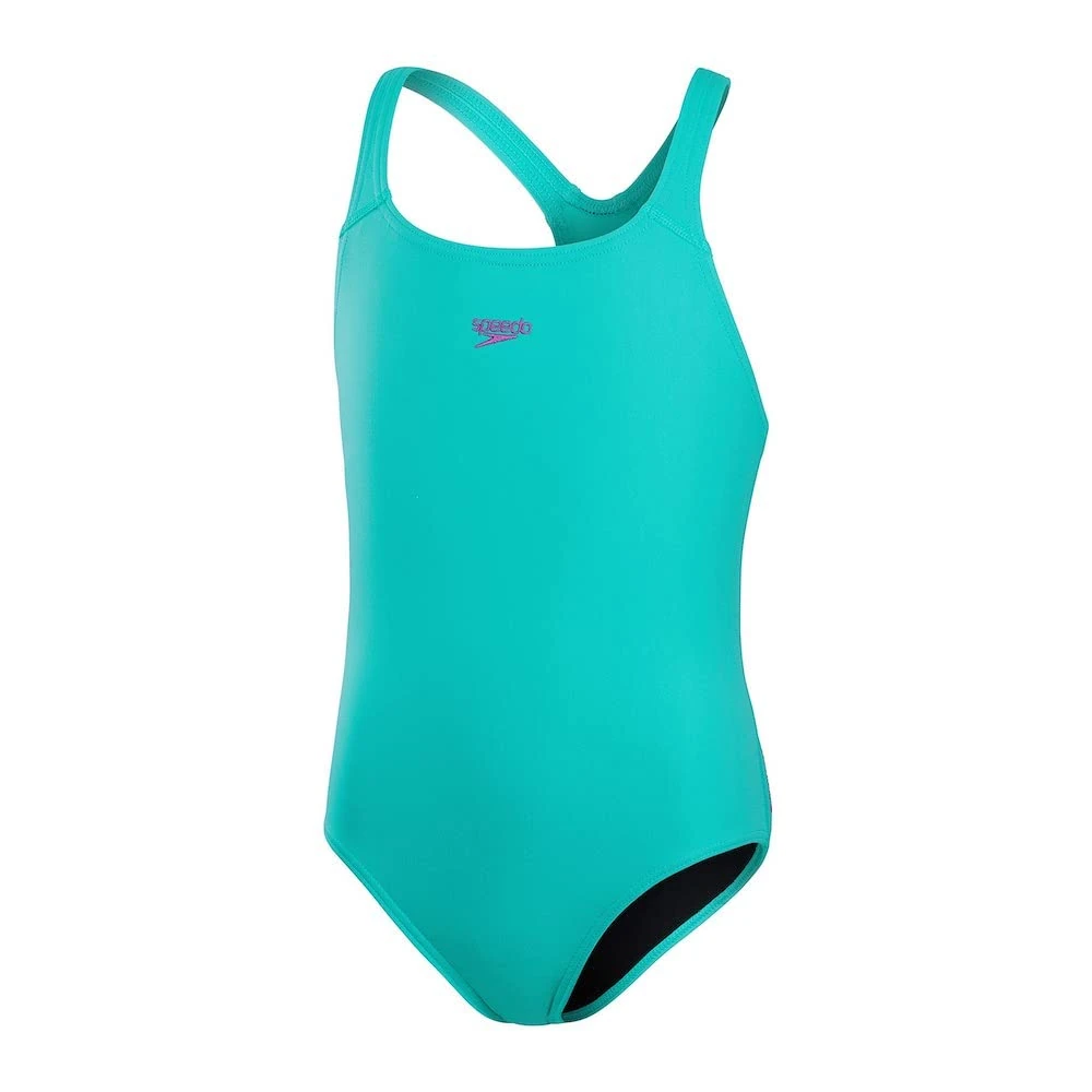 Speedo Junior Girl's ECO Endurance+ Medalist Swimsuit | Chlorine Resistance | Recycled Fabric | Comfort Fit | Swimming Lessons | Swim Holiday, Tile (Neon Orchid Branding), 11-12 Years