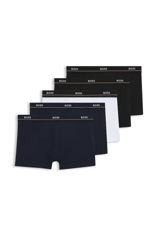 BOSS Mens Trunk 5P Essential Five-Pack of Stretch-Cotton Trunks with Logo waistbands