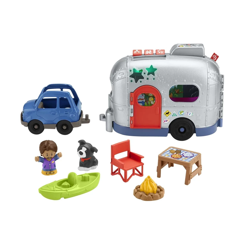 Fisher-Price Little People Light-Up Learning Camper Multilanguage Edition, 2-in-1 vehicle and playset with lights and songs for ages 1 & up