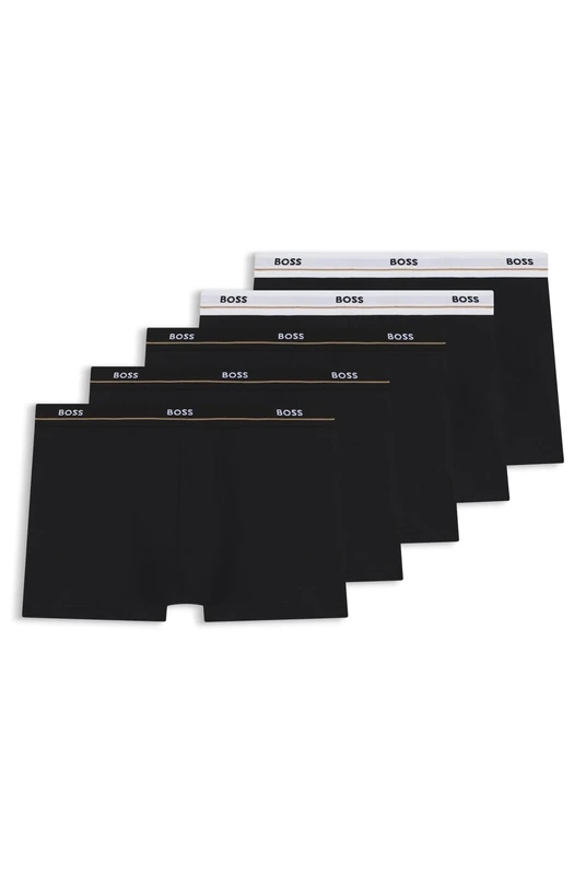 BOSS Mens Trunk 5P Essential Five-Pack of Stretch-Cotton Trunks with Logo waistbands
