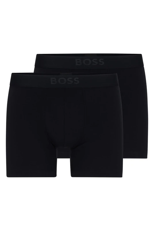 BOSS Mens BoxerBr 2P Ultrasoft Two-Pack of Logo-Waistband Boxer Briefs in Stretch Modal Black