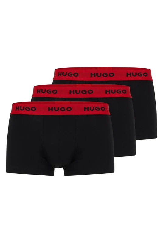 HUGO Mens Trunk Triplet Pack Three-Pack of Stretch-Cotton Trunks with Logo waistbands Black