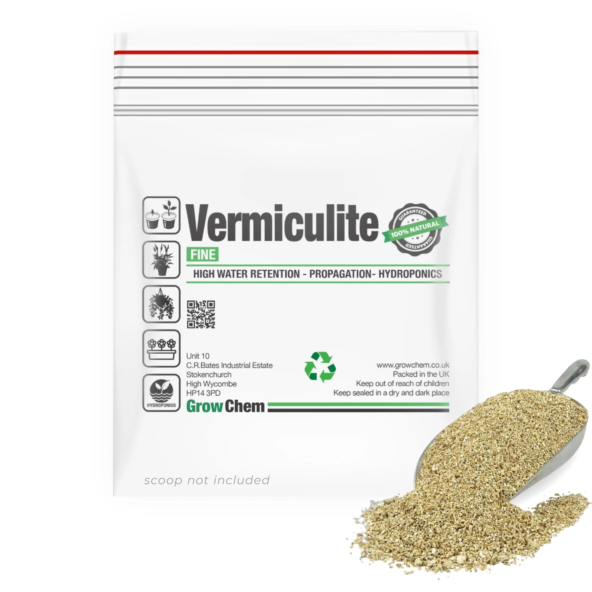 Grow Chem Vermiculite FINE (2.5L Resealable Bag) Fine Grade Growing Medium and Root Growth Booster for Indoor & Outdoor Seeds & Plants