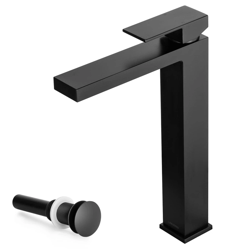 Lava Odoro Modern Single Handle Black Matte Brass Vessel Sink Faucet, Tall Bowl Sink Faucet, Single Hole with Pop Up Drain Assembly, Supply Line, BF307-MB-T
