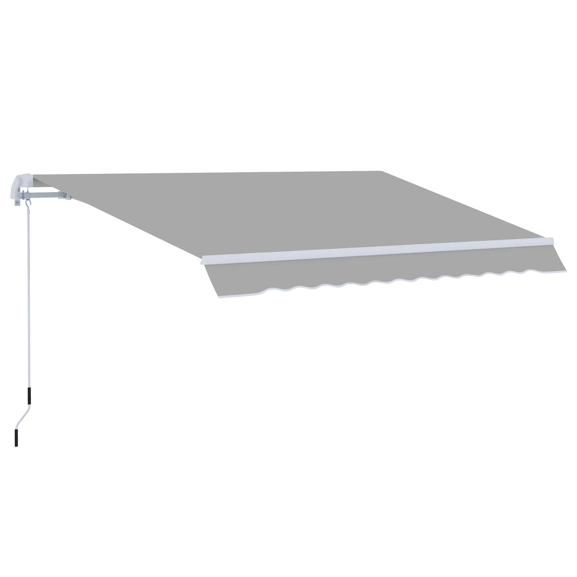 Outsunny 3 x 2m Manual Window Awning Canopy Garden Outdoor Shelter Patio Sun Shade UV Blocker Light Weight Aluminium Frame w/Hand Crank Light Grey