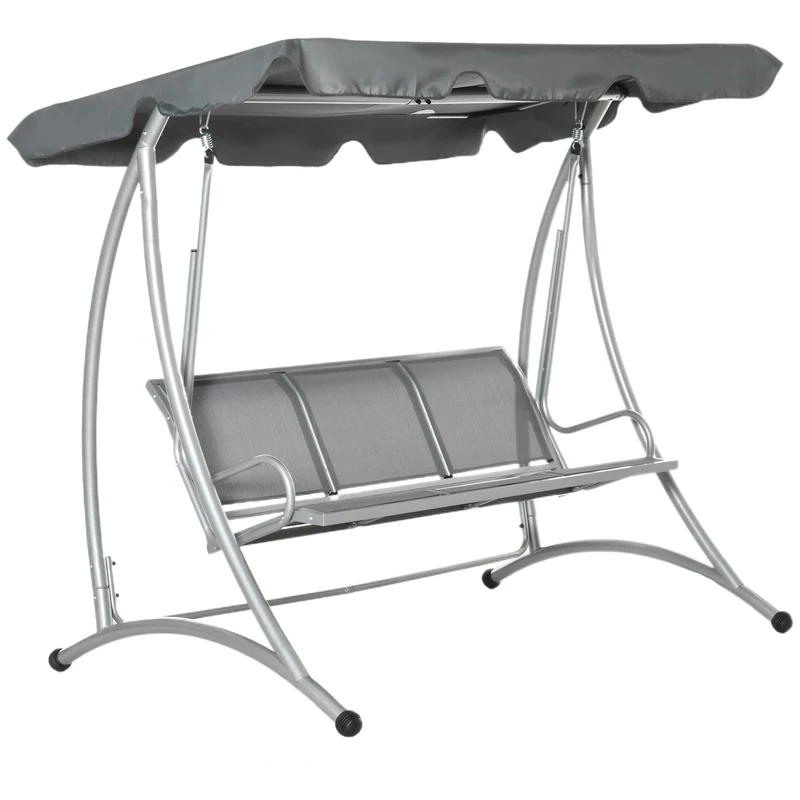 Outsunny 3 Seater Garden Swing Seat Bench Steel Swing Chair with Adjustable Canopy for Outdoor Patio Porch - Grey