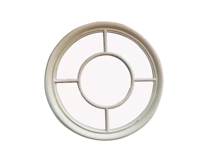 ASPECT Covingtion Farmhouse Round Mirror/Window Mirror-Distressed White, 79 dia x 3.5 cm