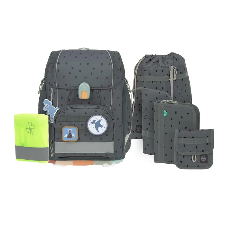 LÄSSIG Boxy Unique 7-Piece School Bag Set Children's School Set, Speckles Anthracite, Standard Size, Casual