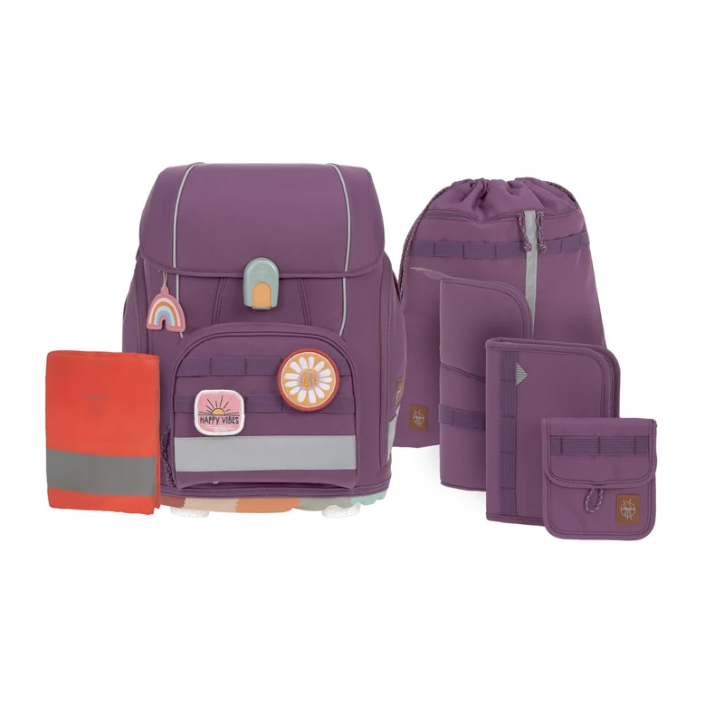 LÄSSIG Boxy Unique 7-Piece School Bag Set Children's School Set, purple, standard size, Casual