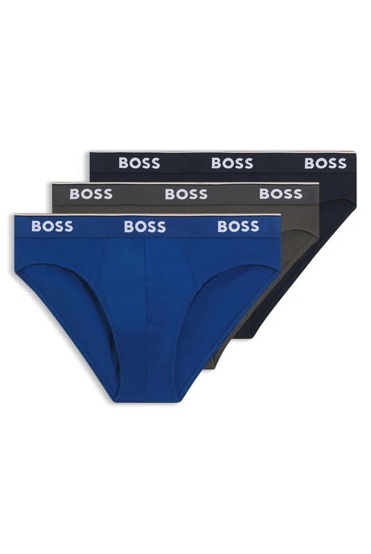 BOSS Mens Brief 3P Power Three-Pack of Logo-Waistband Briefs in Stretch Cotton