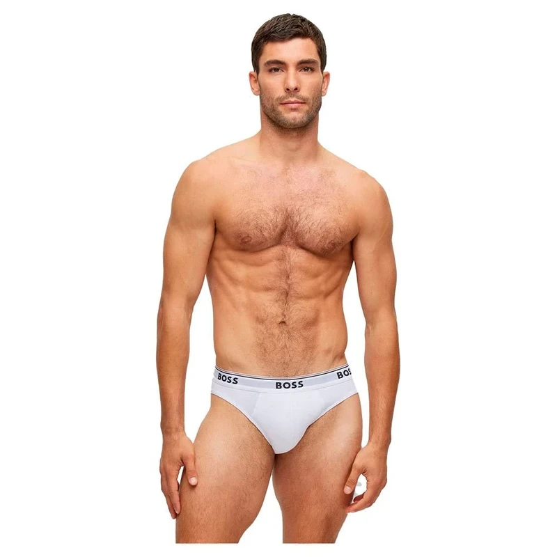 BOSS Mens Brief 3P Power Three-Pack of Logo-Waistband Briefs in Stretch Cotton