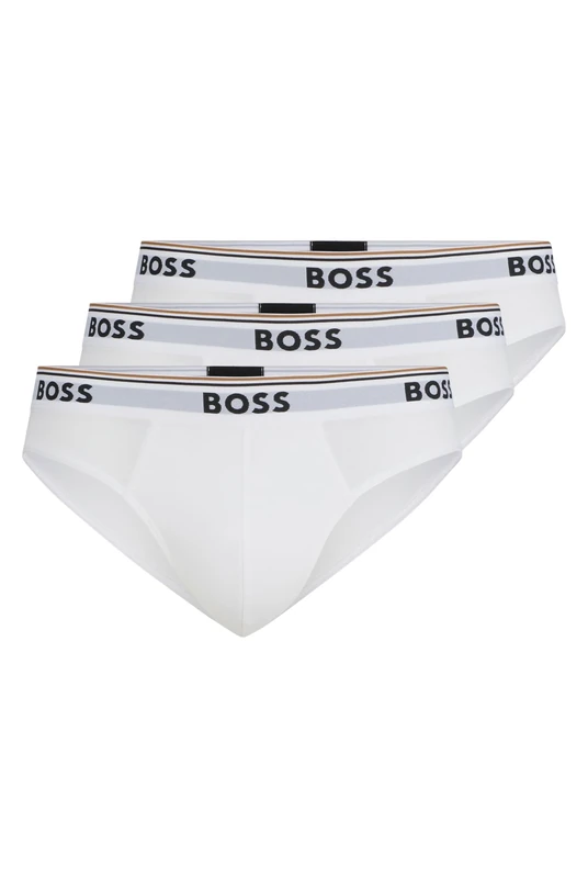BOSS Mens Brief 3P Power Three-Pack of Logo-Waistband Briefs in Stretch Cotton