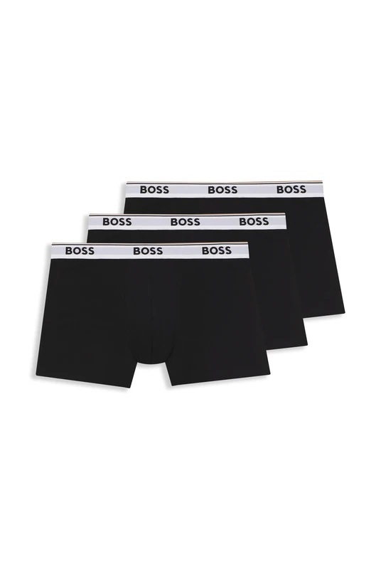 BOSS Mens BoxerBr 3P Power Three-Pack of Stretch-Cotton Boxer Briefs with Logos Black