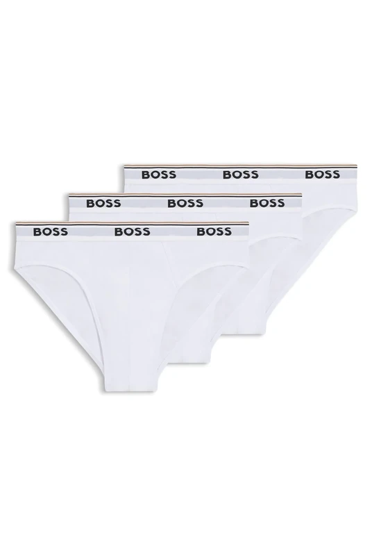 BOSS Mens Brief 3P Power Three-Pack of Logo-Waistband Briefs in Stretch Cotton