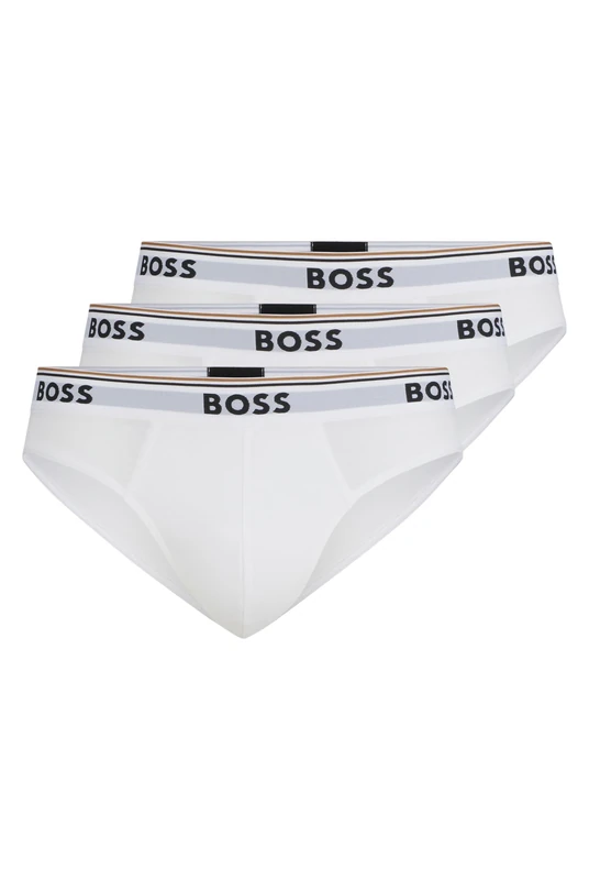 BOSS Mens Brief 3P Power Three-Pack of Logo-Waistband Briefs in Stretch Cotton