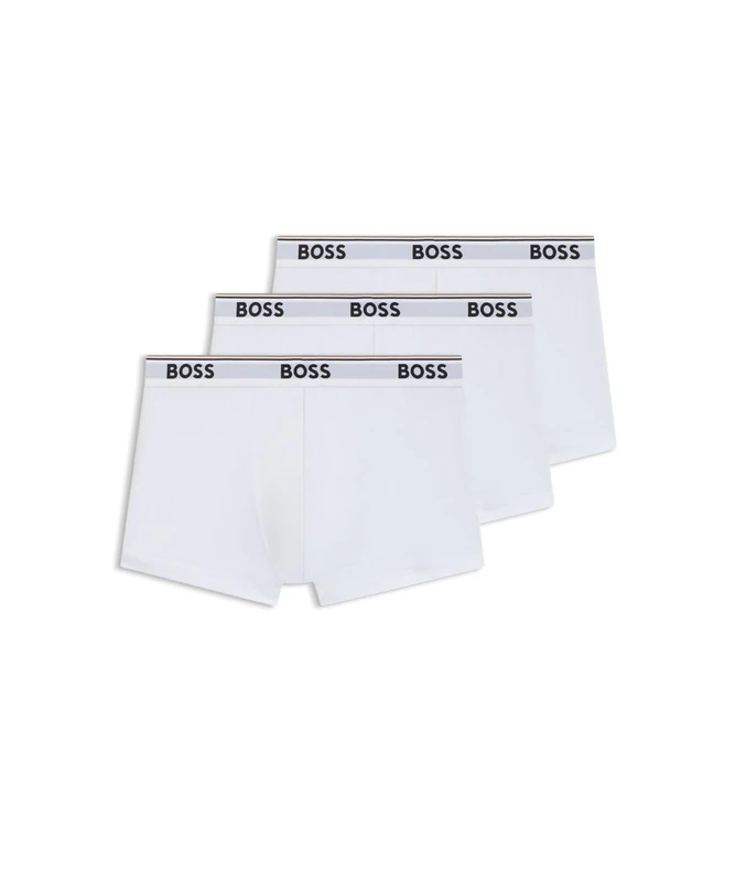BOSS Mens Trunk 3P Power Three-Pack of Logo-Waistband Trunks in Stretch Cotton