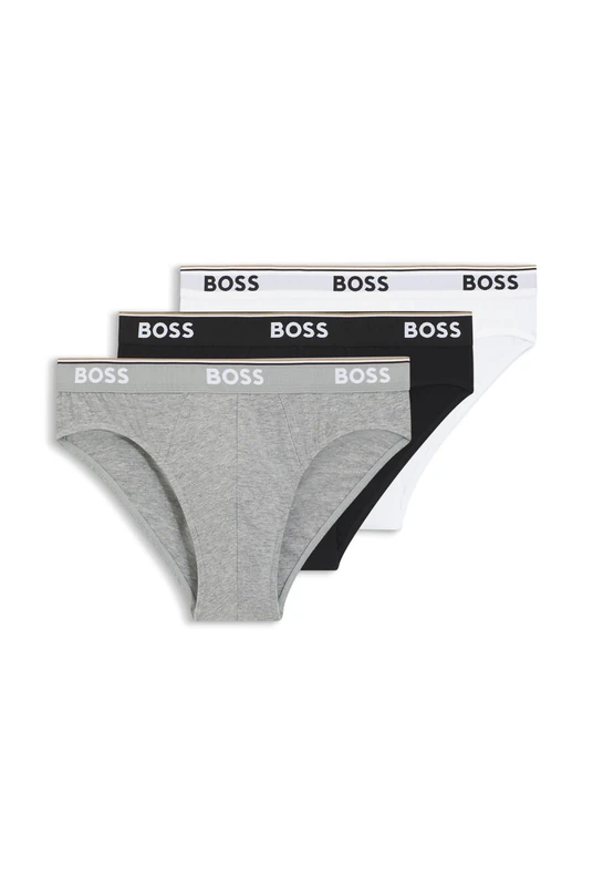 BOSS Mens Brief 3P Power Three-Pack of Logo-Waistband Briefs in Stretch Cotton